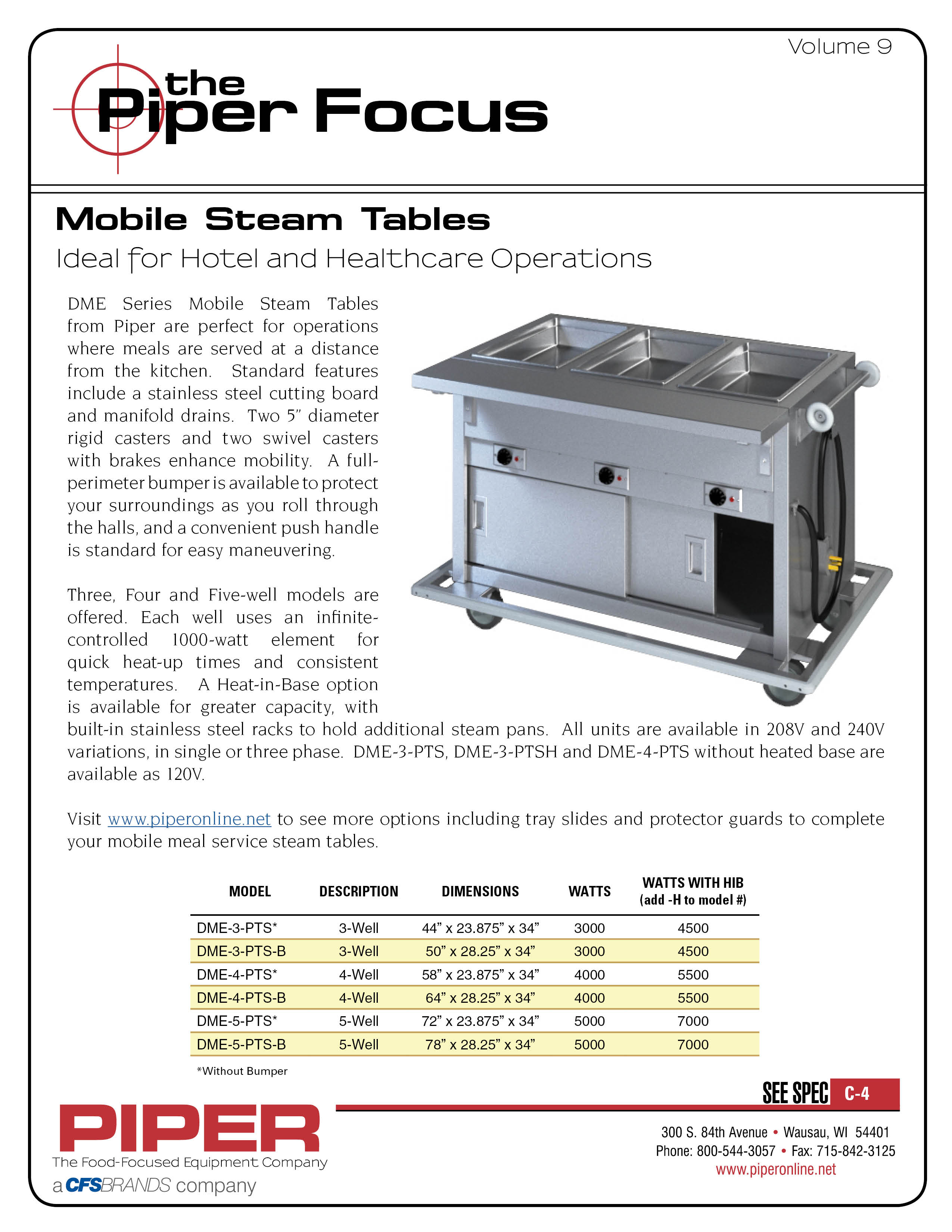 Piper Focus Mobile Steam Tables